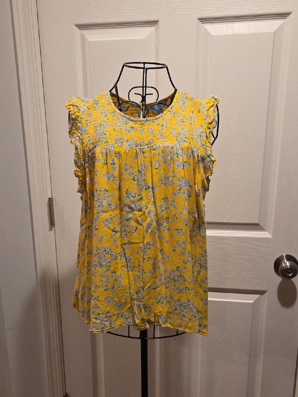 Draper James Yellow Floral Smocked Cap Sleeve Camisole